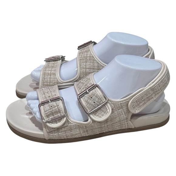 NWOT Seychelles Bobbie Ivory Tweed Strappy Hook and Loop Sandals Old Money 8.5 - Picture 2 of 11